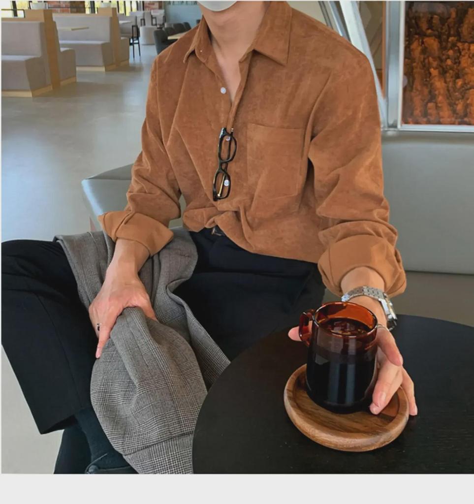 Herren Retro Cordhemd im japanischen Stil - Langärmlig, Trendige koreanische Version, Frühling/Herbst, Lockere Passform.