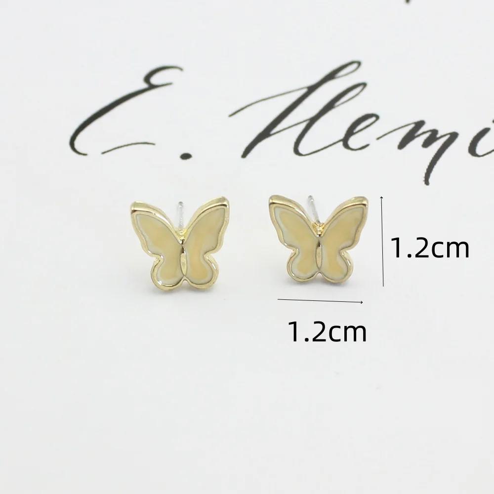 Trend Enamel Beige Butterfly Stud Earring for Women Temperament Korean Design Simple Cute Animal Wedding Zircon Girl Gift