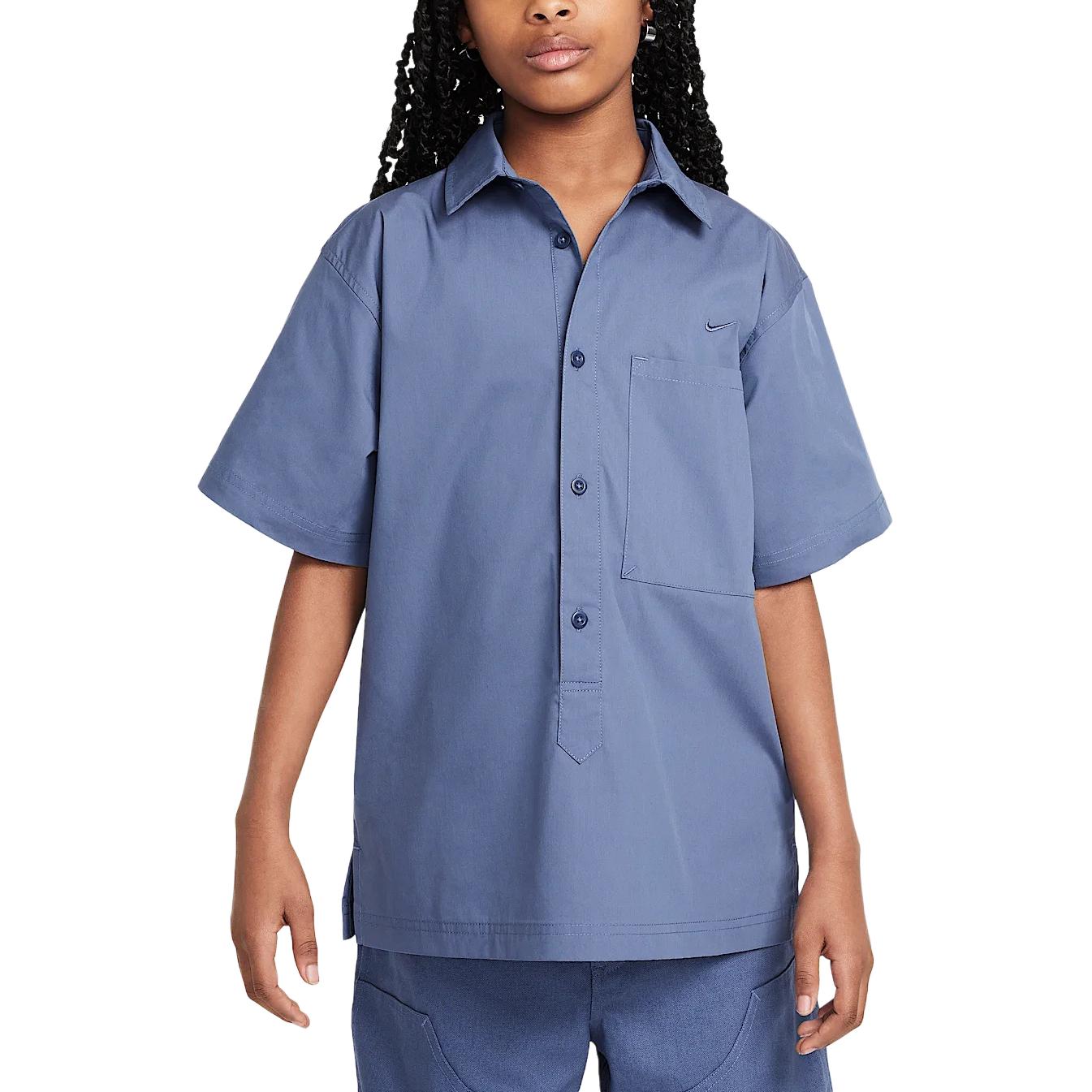 

Nike Sportswear Metro Ground Однотонная рубашка свободного кроя с воротником и коротким рукавом Детские топы Финский синий HF8054-491 L