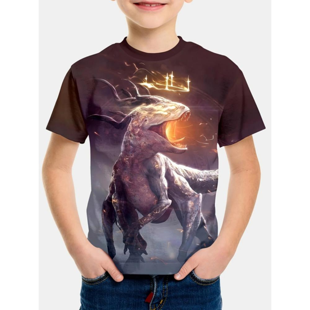 

Юрский мир Принт динозавра Детская одежда Футболка Одежда для мальчиков и девочек Летняя повседневная одежда с коротким рукавом Детская одежда Футболка 140