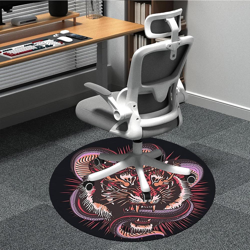 1pc Tiger Snake Design Chair Carpet for Office, Round Non Slip Durable Large Size Office Carpet, Suitable for Office