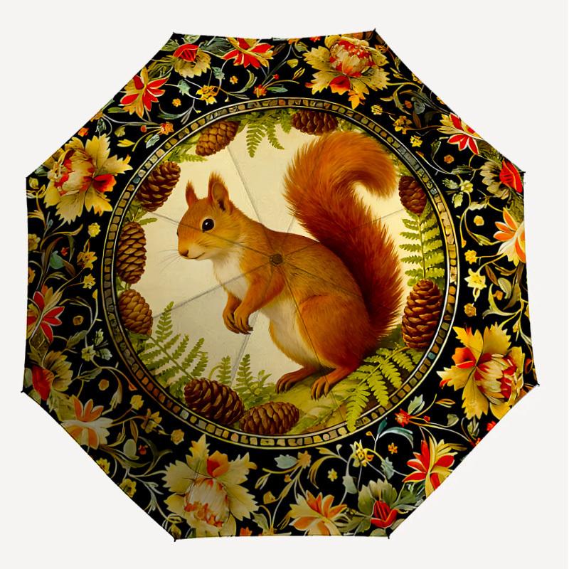 1PC Squirrel Flowers Umbrella-8-Rib Reinforced, Automatic Open, Lightweight & Durable, Cute Fashion Accessory for Outdoor-K1245