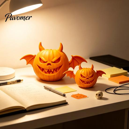 Pumpkin Table Centerpiece 2Pcs 3D Printed Demon Figurine, Devil Statue with Bat Trick or Treat Party Prop Wings & Horns, Spooky Sculpture for