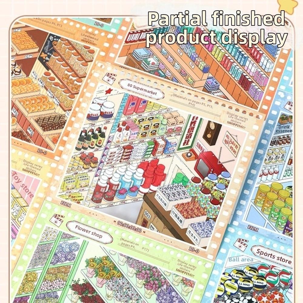 10 Scenes 28 Sheets Scenery Stickers Shop Scene DIY Sticker Book Birthday Gifts