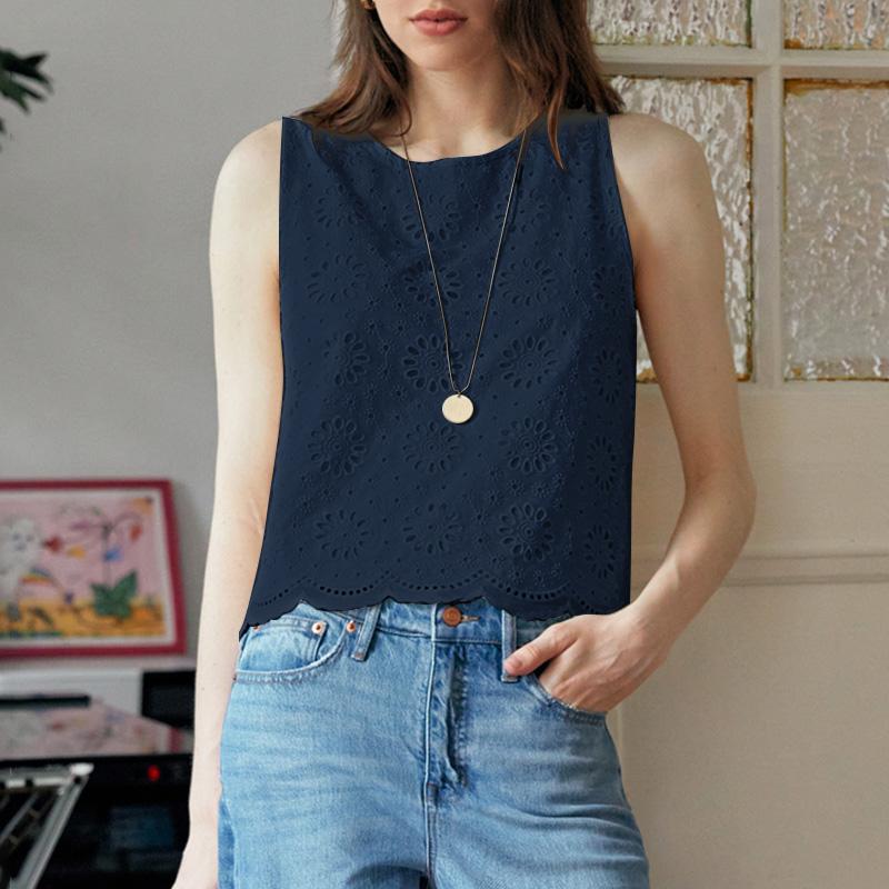 

ZANZEA Women Casual Lace Crochet Patchwork Summer Sleeveless Tank Tops 3XL