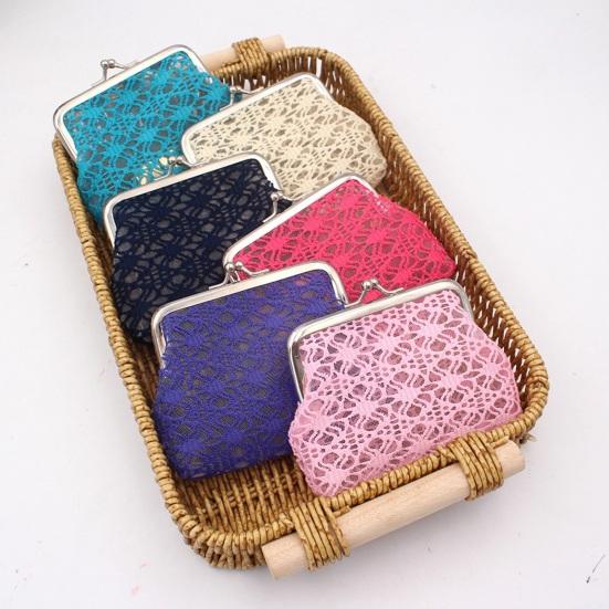 Women Lace Coin Purse, Mesh Small Change Purse, Kiss Lock Closure Pouch for Coins Cash Cards Lipstick