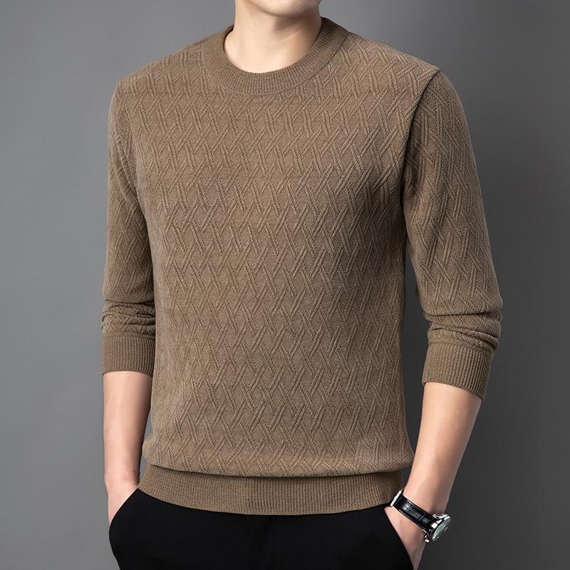 Comfortable Men'S European Cotton Lint Jacquard Sweater Autumn And Winter Crew Neck Jacquard Knitted Sweater Thickened Warm Sweater