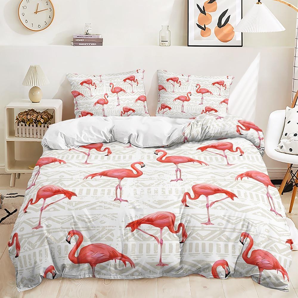3D Flamingo Duvet Cover Full Size 2/3 Animal Pattern Bedding Set with Pillowcases for Teens and Boys Duvet Cover Pillowcase Gift