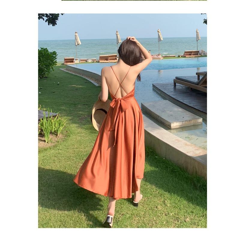 YYFS Women's Fashion Summer Spring Solid Color Print Sleeveless V-Neck High Waist Casual Dresses