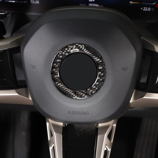 Soft Carbon Fiber Steering Wheel Emblem Ring Trim For BMW 5 Series G60 i5 2024+