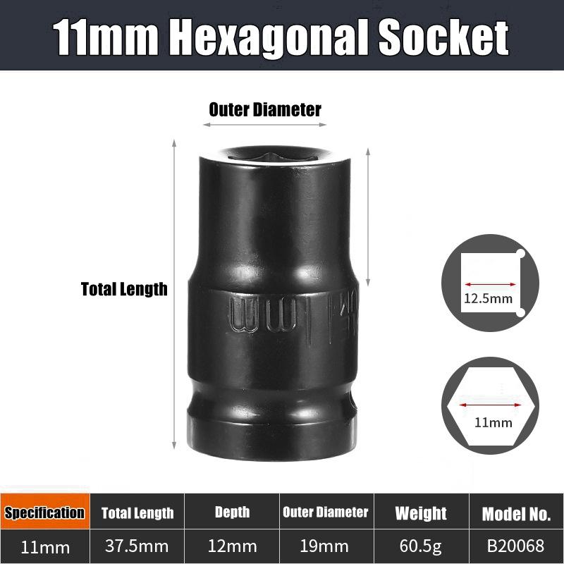 1/2" Drive Deep Impact Socket Set Drive Metric Wrench Black Socket Deep Impact Socket Pneumatic Wrench Head Tire Removal Tools