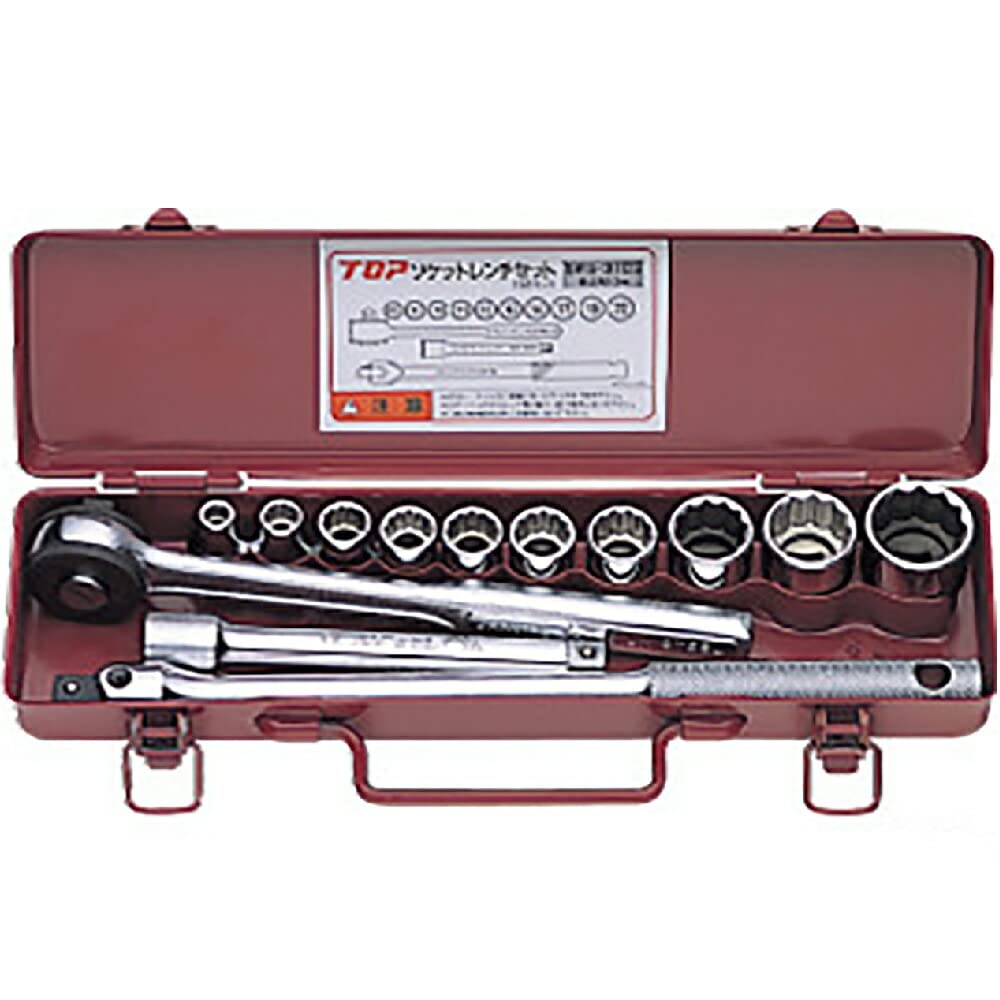 

TOP Industrial Socket Wrench Ratchet Case Made in Japan (TOP) Set, 9.5mm Drive, Heavy-Duty Handle, 6-22mm Sockets, 13-Piece Set, Included, SWS-310S,