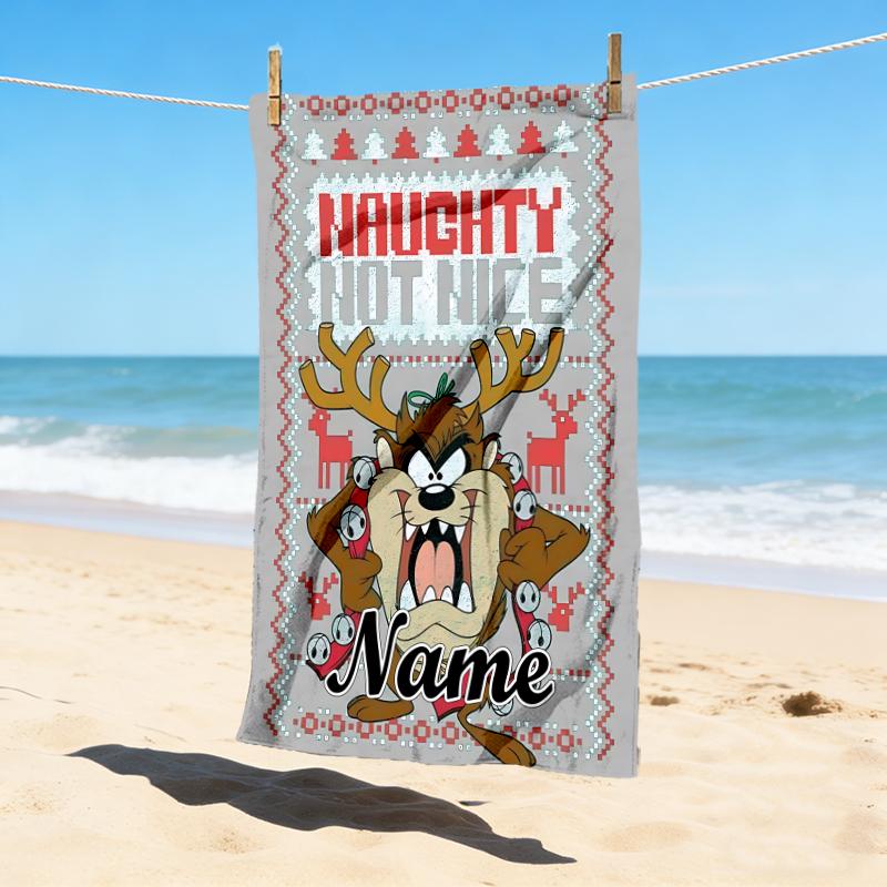 Custom Name Tazmanian Devil Stylish Digital Printing Beach Towel Quick‑Drying Absorbent Blanket for Beach Pool Gym Travel