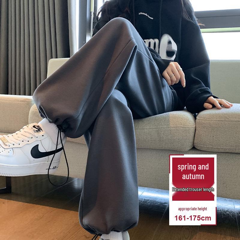 Women's High-Waisted Fleece-Lined Wide-Leg Sweatpants, Autumn/Winter 2024 - White/Gray