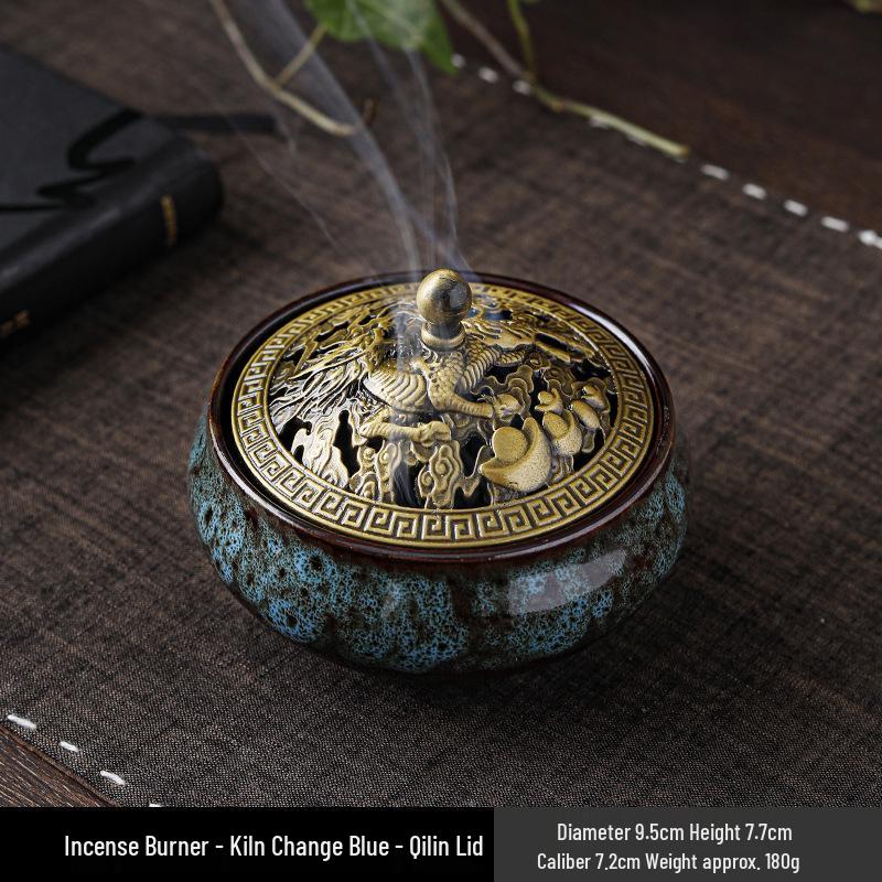 Celadon Ceramic Incense Burner with Ice Crack Glaze, Coarse Pottery, Anti-Scald, Buddhist Design, Three-Legged, Small, for Home Decor.