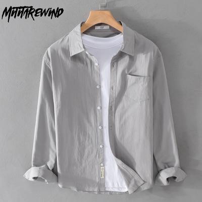 100Cotton Long Sleeve Shirts for Men Spring and Summer Daily Casual Men Clothing Lapel Collar Slim Fit Shirt Simple Style Versatile Men Shirt