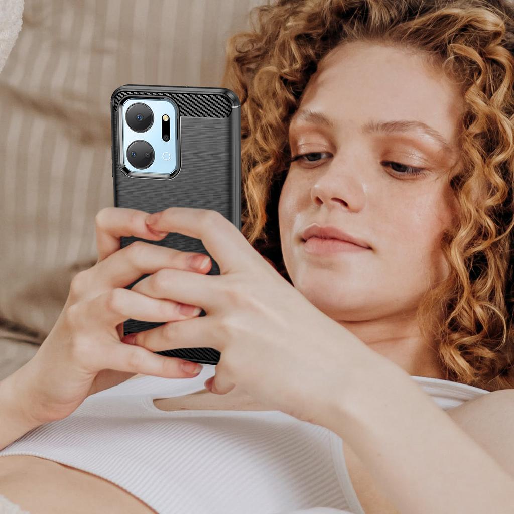 For Honor X7a 5G Soft TPU Phone Case Brushed Carbon Fiber Texture Protective Phone Cover