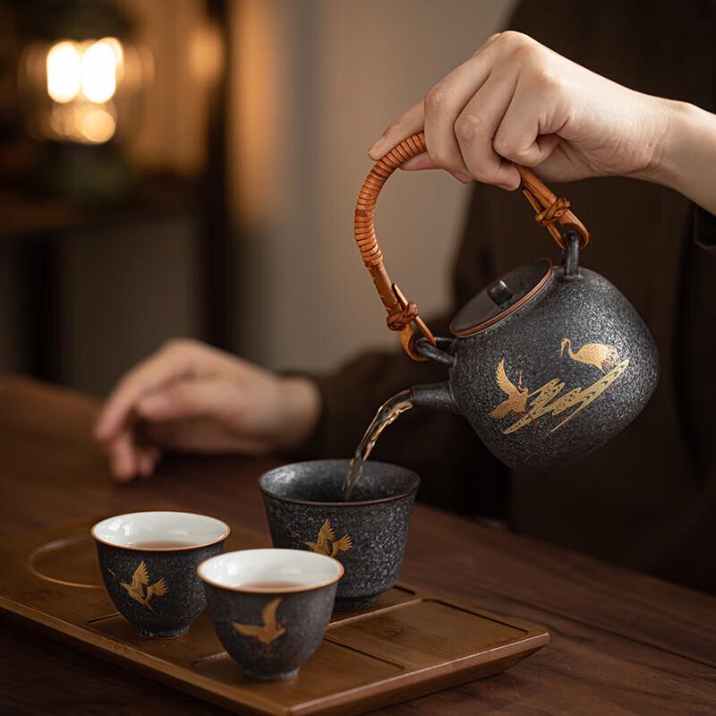 Retro Chinese Ceramic Cloud Crane Kung Fu Tea Set