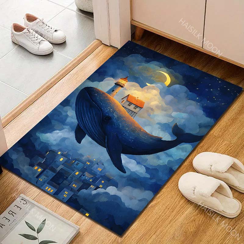 Whale Carrying Lighthouse House Print Carpet Rug for Living Room Bedroom Sofa Doormat Home Decor Non-slip Floor Mat