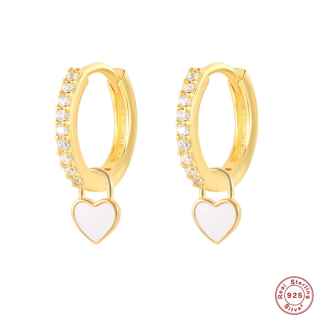 S925 Sterling Silver Plated 18K Real Gold Heart-Shaped Love Earrings, Ear Buckles, Oil Dripping Cartilage Earrings, Earrings, Earrings.