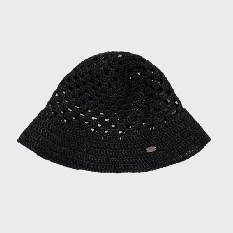 Slowslowly Fruit Handmade Crochet Raffia Bucket Hat _ Black