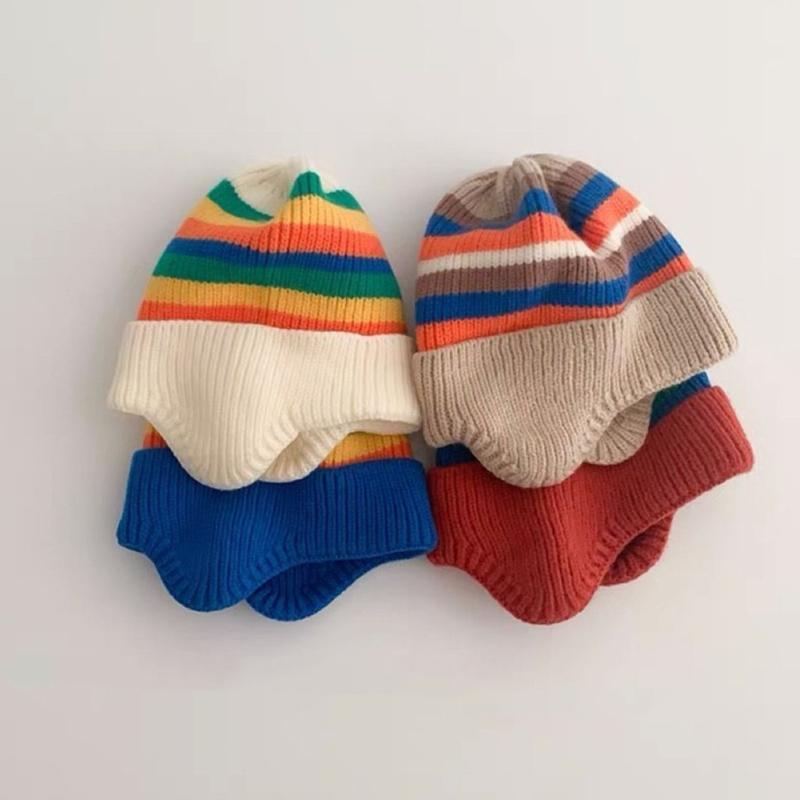 Baby Winter Knitted Hat Girls Boys Ear Flaps Hat Windproof Ear Muffs Bonnet Outdoor Headwear Toddler Fashion Headdress