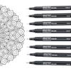 BRUSTRO Professional Pigment Based Fineliner Pen |Black| Set of 8 - Tip Size 0.05mm, 0.1mm, 0.2mm, 0.3mm, 0.4mm, 0.5mm,