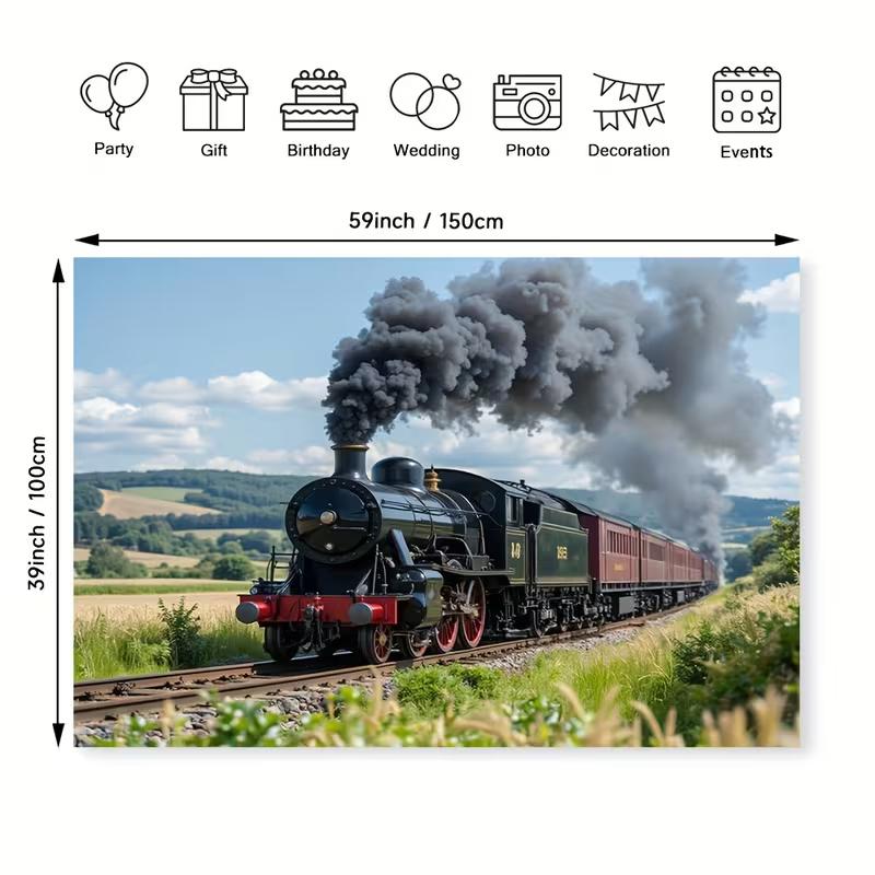 Vintage Steam Train Backdrop, Countryside Railroad Photography Background