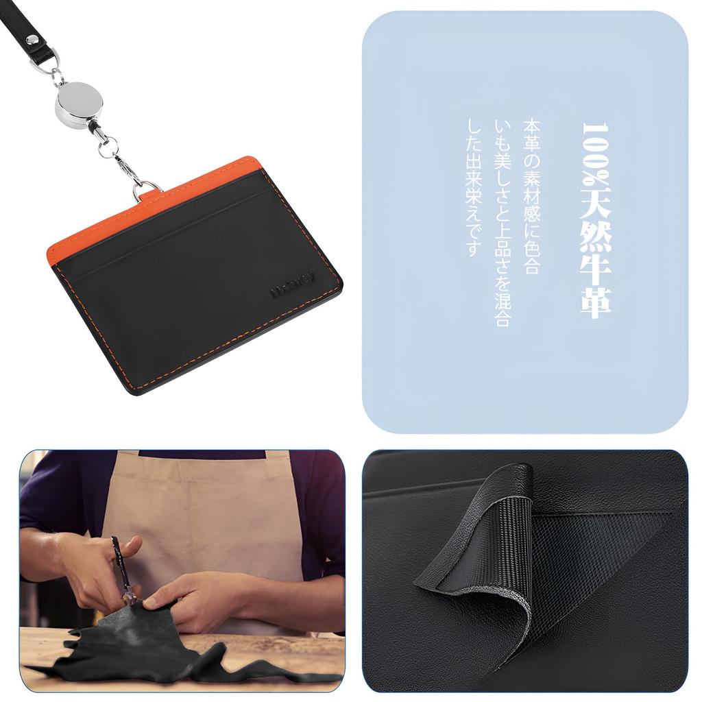 Maiwey Echter Leder Ausweishalter, Passhülle mit Ausziehband, Horizontaler Ausweishalter, Namenshalter, Nackenband, Mitarbeiterausweishalter, Geschenkverpackung