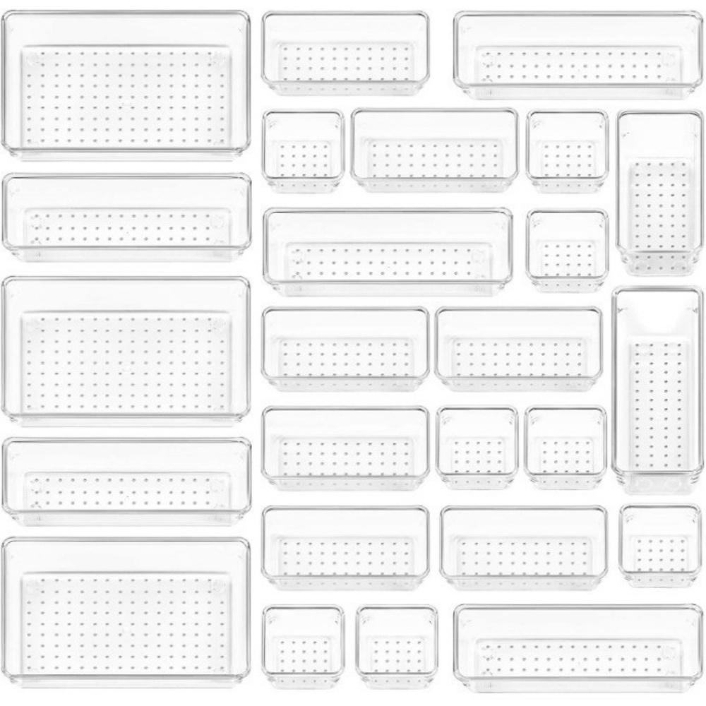 

Универсальный набор органайзеров для ящиков Прозрачные пластиковые разделители для стола Контейнеры Комод для спальни Офисная коробка для хранения косметики, украшений, гаджетов