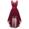 Fashion Sleeveless Summer Sexy Dress Women Solid Lace Chiffon Plus Size Dress Women Elegant High Waist A-line Loose Party Dresses 953