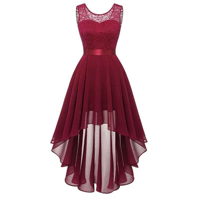 Fashion Sleeveless Summer Sexy Dress Women Solid Lace Chiffon Plus Size Dress Women Elegant High Waist A-line Loose Party Dresses 953