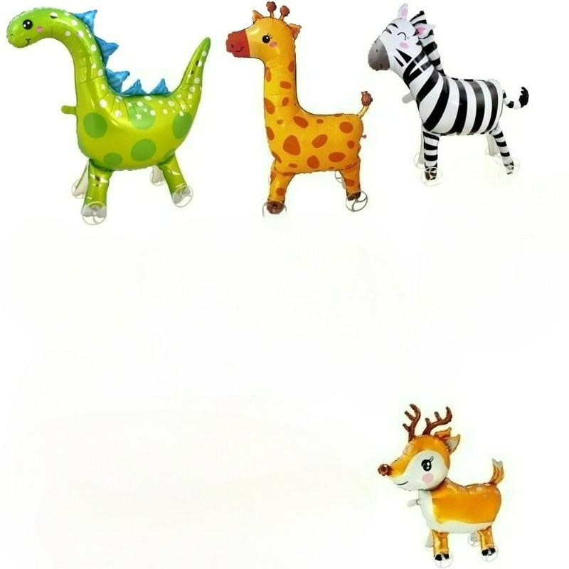 16pcs Cute Walking Animal Foil Balloons with Wheels Walking Wheels Elephants Dinosaurs Lions Rabbits Children's Toy Balloons