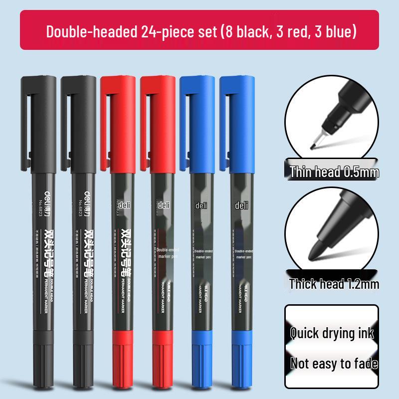 Deli Double-Ended Black Oil-Based Fine Tip Marker for Art Students and Children's Drawing