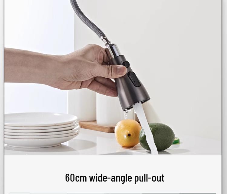 Universal Rotating Kitchen Faucet with Pull-out, Anti-splash, Hot/Cold Function for Sink and Balcony Use