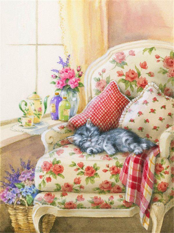 RUOPOTY Kočka malba podle čísel Nástěnná kresba na plátně Jedinečný dárek Obraz podle čísel Zvířecí dekorace do dětského pokoje