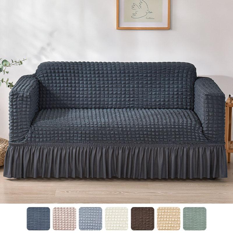 1Pc Seersucker Sofa Covers Living Room Solid Color Stretch Sofa Slipcover Thick Anti-Dirty Home Cushion Cover Home Decorative