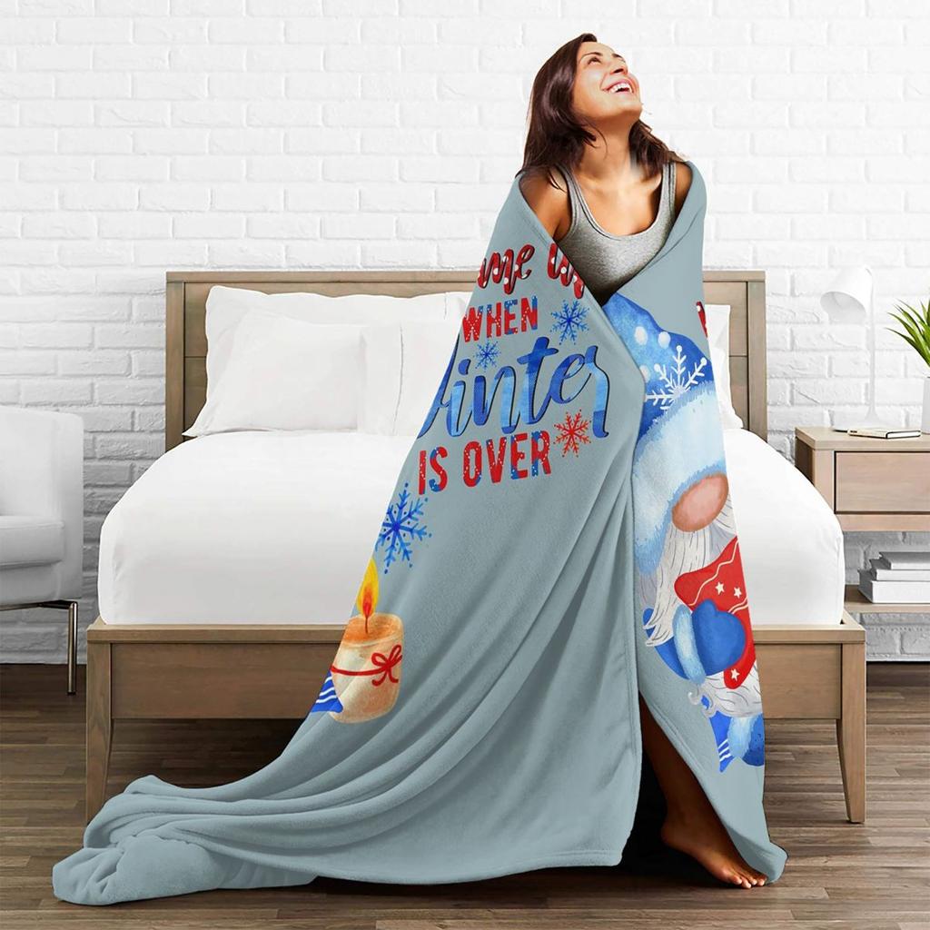Blue Winter Gnome With Candle Blanket Soft Warm Flannel Throw Blanket Bedspread for Bed Living room Picnic Travel Home Couch