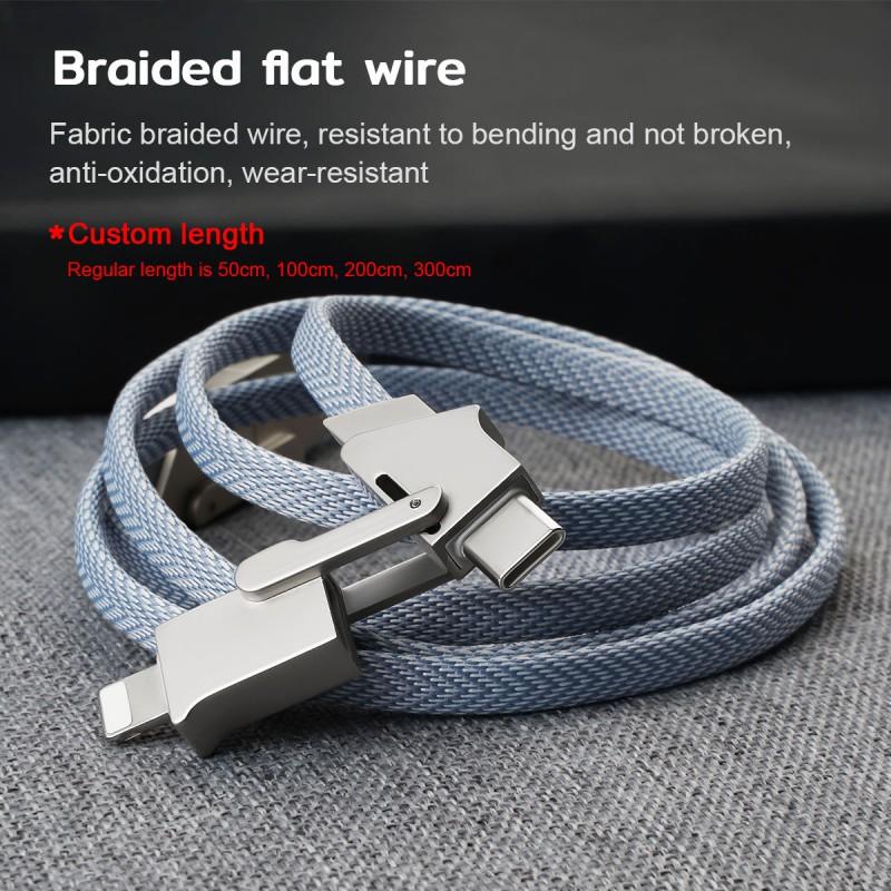 60W Multi-Port Charging Cable 4-in-1 Fast Charger IPhone Android USB-C Devices With Zinc Alloy Housing