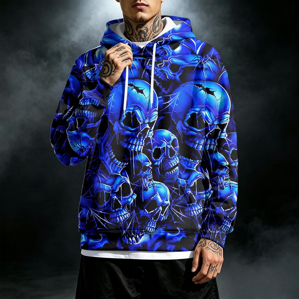 Men's Loose Fit Casual Hoodie with Pocket , Drawstring and Printed Pattern