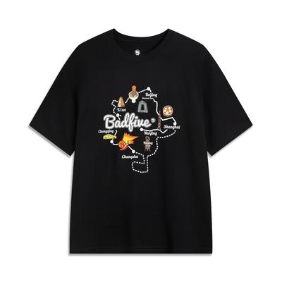 Li Ning Badfive Fashion Versatile Casual Round Neck Loose Letter Pattern Printed Short Sleeve T-Shirt Men Tops AHSVE09-1