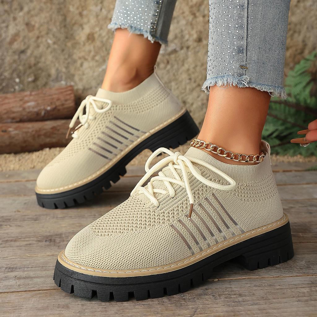 Übergrößen Schuhe für Damen 36-43 Sommer Frühling 2026 Damen Mesh Atmungsaktiv Bequem Schnürung Plateau Flats Sneaker Damen