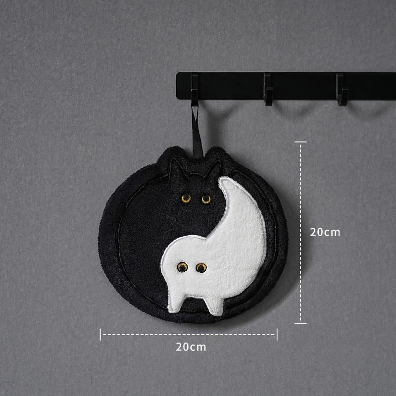 New Cute Tai Chi Cat Hanging Hand Towel Thick Absorbent Cartoon Kitchen Towel for Household Bathroom Cleaning Use