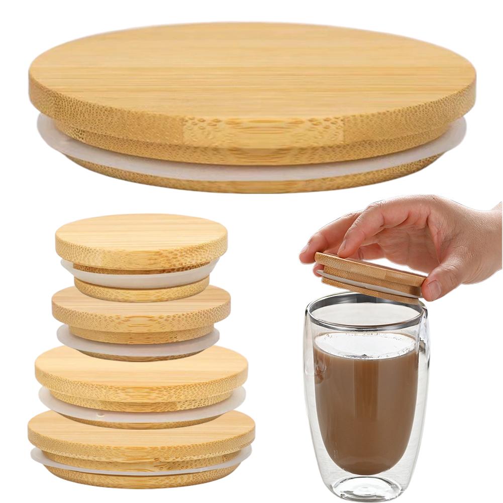 52/62/72/80/90/100mm Coperchio Rotondo in Legno per Barattolo Mason Bottiglia Conserve Stoccaggio Tappo di Chiusura in Silicone Legno Coperchio a Bocca Larga Coperchio Riutilizzabile per Barattolo