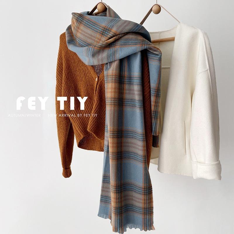 Large and small plaid oversized scarf with shawl imitation cashmere to keep warm and thickened scarf Women's winter temperament