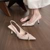New, sheepskin version French high heels women's summer temperament thin heel pointed single shoes one word with bag head sandals