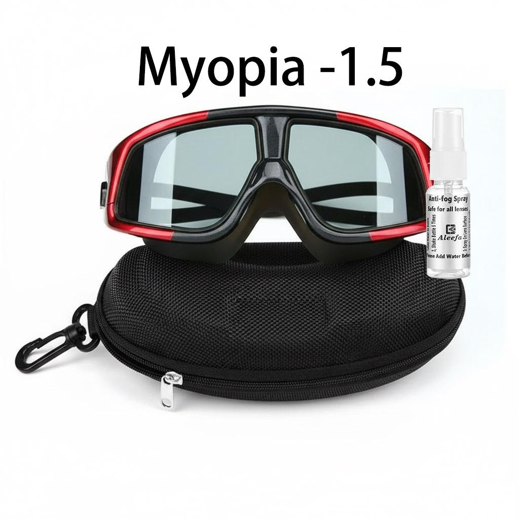 Lunettes de Natation Myopie -1,5 à -10,0 Dioptries, avec Spray Anti-Buée, Protection UV Sangle Réglable pour Hommes Femmes