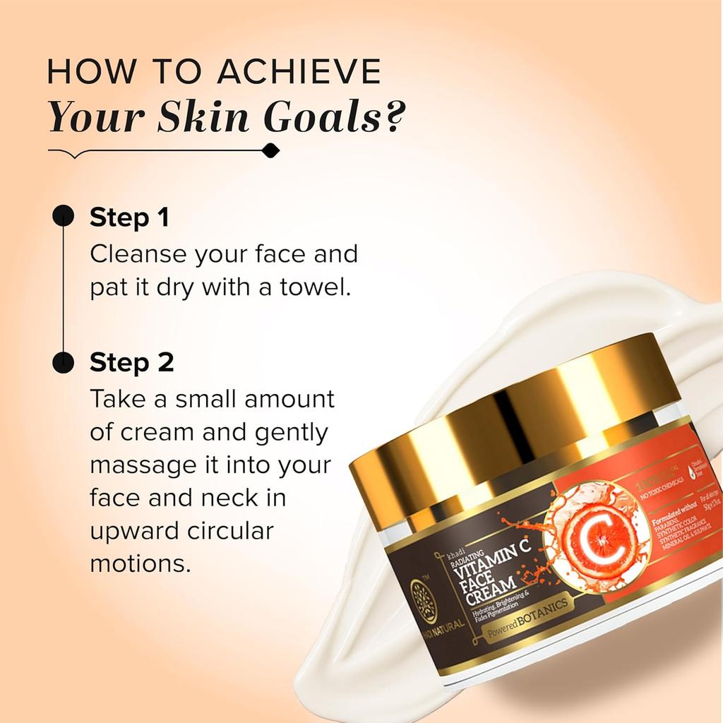 KHADI NATURAL Vitamin C Face Cream 50gm Pack of 1 for Brightening Dark Spots and Hydrating Skin