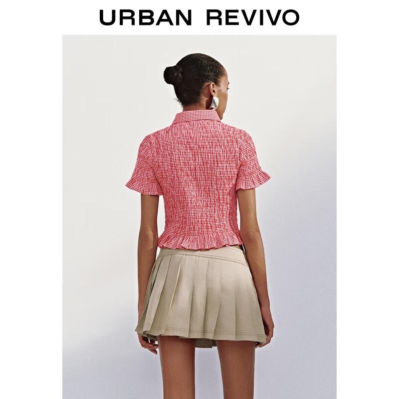 UR Women's Ruffled Plaid Short-Sleeve Shirt