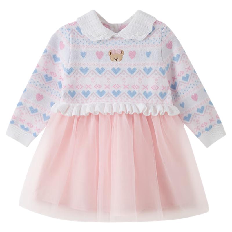 PawinPaw Cartoon Bear Mesh Knit Dress for Girls